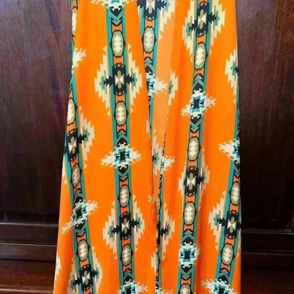 Turquoise Haven Long Rayon Kimono S/M Orange Teal Aztec / Western Wear Design - Picture 6 of 12